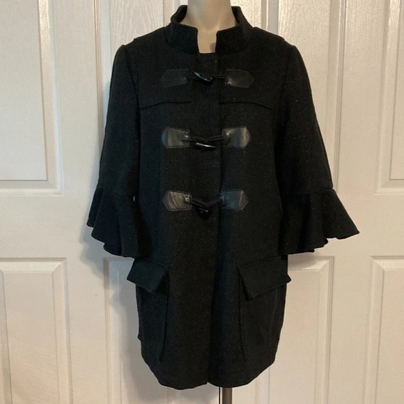 Princess Vera Wang Toggle Peacoat Ruffled Sleeves Coat L - Picture 1 of 15